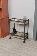 Servis Sunum Arabası Ev Tipi Iki Katlı Şişe Bölmeli Servant Bar Cart Atlantik Çam