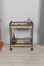 Servis Sunum Arabası Ev Tipi Iki Katlı Şişe Bölmeli Servant Bar Cart Atlantik Çam