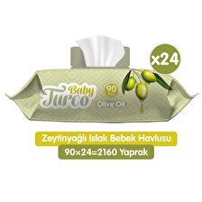 Baby Turco Zeytinyağlı Alkolsüz 24 x 90 Yaprak 24 Paket Islak Mendil