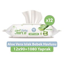 Baby Turco Softcare Aloe Vera Islak Bebek Havlusu 12x90 Yaprak