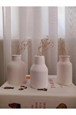 DNZ DEKOR Dekoratif Üçlü Minyatür Beton Kuru Çiçek Vazo Seti 1000983