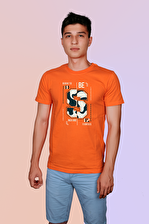 ErTaPassage Erkek Turuncu Doğuştan Zengin Yazılı Baskılı Oversize T-Shirt T3976220