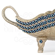 Nazar Taşlı ve Swarovski Taşlı Ayaklı Gondol Nikel - Şık Meyvelik Söz Nişan Çikolatası Aksesuarı 