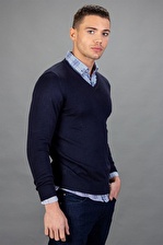 Tudors Slim Fit Dar Kesim V Yaka Pamuklu Erkek Kaz