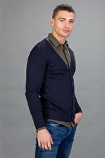 Tudors Slim Fit Dar Kesim Düğmeli Düz Pamuk Erkek Hırka