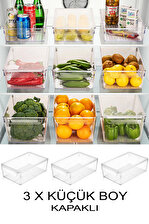 Buzdolabı Organizer Düzenleyici Şeffaf 3 Adet Küçük Boy Sebze Meyve Saklama Kabı Kapaklı