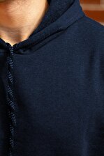 Erkek Lacivert Düz Basic Kapüşonlu Cepli Oversize Sweatshirt 21ESWT1KNG