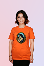 ErTaPassage Kadın Turuncu Anne İle Bebek Baskılı Oversize T-Shirt T8932340