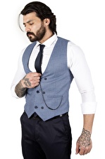 DeepSEA Erkek Mavi Desenli Slim Fit Cepken Yelek 2200008