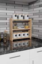 CMK Store Tezgah Üstü Çok Amaçlı Baharatlık 3 Raflı Mutfak Rafı 40x10 cm Atlantik Çam
