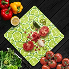 Decovetro Cam Kesme Tahtası Kare Misket Limon Desenli