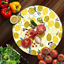 Decovetro Cam Kesme Tahtası Yuvarlak Limon Desenli