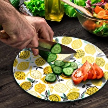 Decovetro Cam Kesme Tahtası Yuvarlak Limon Desenli