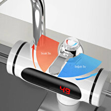 TechTic  Elektrikli Ani Su Isıtıcı Musluk Sıcak Su Termal Şofben Banyo Mutfak Musluk Bataryası Sıcaklık Göstergeli(Alttan Girişli)