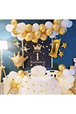 Kral Taçlı -1- Yaş Gold Zincir Balon - Doğum Günü Seti