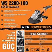 AEG WS 2200 Taşlama Makinesi 180mm - T4935428490