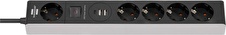 Brennenstuhl Eco Serisi 5 Soketli 1,5 Metre Kablolu 1 Type-C+2 USB Şarj Özellikli Priz