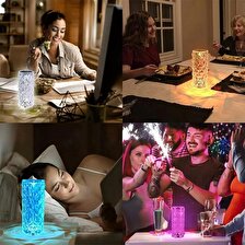 Gece Lambası Kristal Desenli Led Lamba Dokunmatik Şarjlı Kumandalı Restoran Ambiyans Masa Lambası