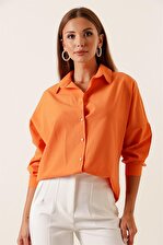 Oversize Uzun Basic Gömlek Oranj