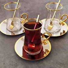 Paşabahçe 42361 Kulplu Çelik Tabaklı Çay Takımı - 6 Kişilik