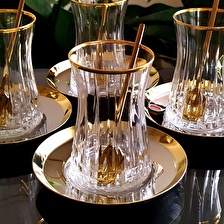 Paşabahçe Lizbon Gold Çelik Tabaklı Çay Seti- 18 Parça