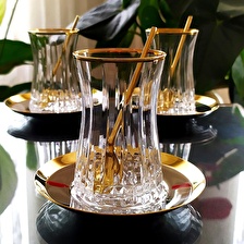 Paşabahçe Lizbon Gold Çelik Tabaklı Çay Seti- 18 Parça