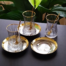 Paşabahçe Lizbon Gold Çelik Tabaklı Çay Seti- 18 Parça