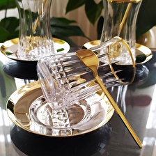 Paşabahçe Lizbon Gold Çelik Tabaklı Çay Seti- 18 Parça