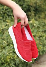 Karazona Kadın Kırmızı Desenli Triko Babet Ayakkabı KZ3035