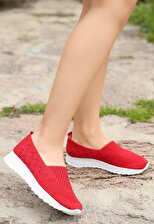 Karazona Kadın Kırmızı Desenli Triko Babet Ayakkabı KZ3035
