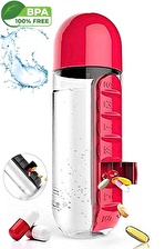 Sızdırmaz Kapaklı Matara Suluk 600ml 7 Günlük Hap İlaç Kutusu Organizer Sporcu Su Şişesi Bardak
