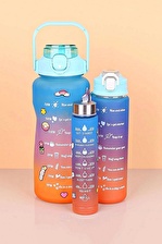 Colorful 3lü Motivasyon Suluk Matara Figürlü Pipetli Taşınabilir Su Şişesi Seyahat Spor Matarası