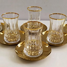 Paşabahçe 42361 Lizbon Çay Bardak Gold Tabak Takımı- 6 Kişilik