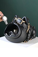 Siyah Özel Tasarım Bulldog Dekoratif Biblo Heykel Şekerlik Anahtarlık Kartlık Saklama Giriş Tepsisi