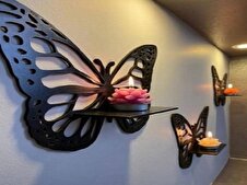 Dekoretif kelebek duvar rafı 3'lü