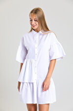 Önü Düğmeli Kısa Kol Elbise  | Elb34244 Beyaz