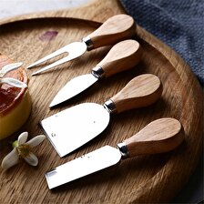 Bambu Paslanmaz Çelik Peynir Bıçak Sunum Seti 4’lü