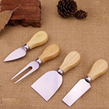 Bambu Paslanmaz Çelik Peynir Bıçak Sunum Seti 4’lü
