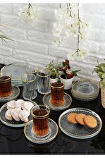 18 Parça Gold Yaldızlı Çay Seti Takımı - Pasta tabağı, Çay Bardağı, Çay Tabağı