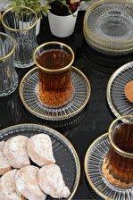 18 Parça Gold Yaldızlı Çay Seti Takımı - Pasta tabağı, Çay Bardağı, Çay Tabağı