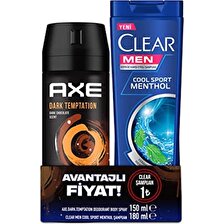 Axe Deodorant Body Spray Dark Temptation 150 Ml + Clear Men Şampuan Cool Sport Menthol 180 Ml