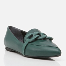 Hakiki Deri Koyu Yeşil Kadın Loafer