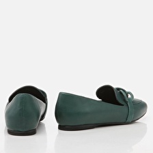Hakiki Deri Koyu Yeşil Kadın Loafer