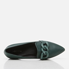 Hakiki Deri Koyu Yeşil Kadın Loafer