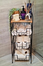 Digithome Ahşap Metal Çok Amaçlı 3 Katlı Banyo Düzenleyici Organizer - Nİ22RAF002