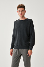 Bisiklet Yaka Ribanalı Lacivert Sweatshirt