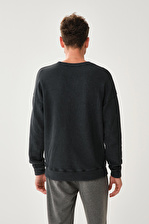 Bisiklet Yaka Ribanalı Lacivert Sweatshirt