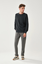 Bisiklet Yaka Ribanalı Lacivert Sweatshirt