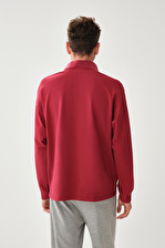Fermuar Yaka Lastik Bilekli Bordo Sweatshirt