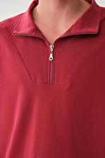 Fermuar Yaka Lastik Bilekli Bordo Sweatshirt
